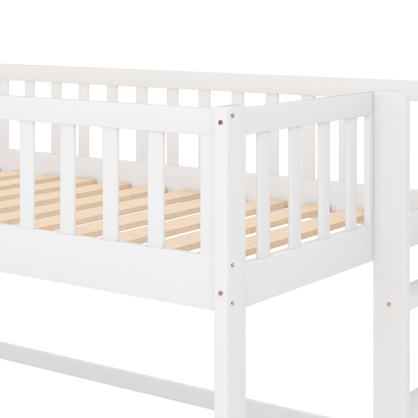Twin Size Low Loft Bed with Ladder and Slide White - Korvel