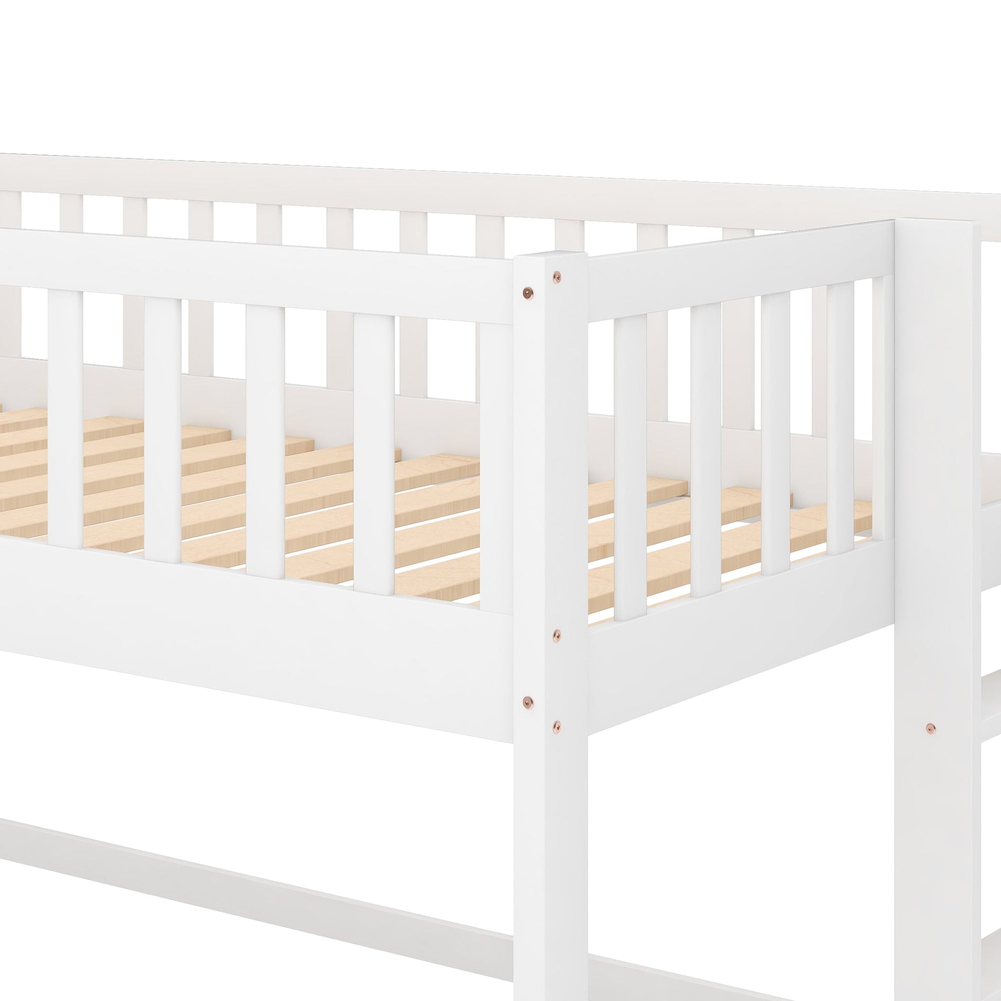Twin Size Low Loft Bed with Ladder and Slide White - Korvel