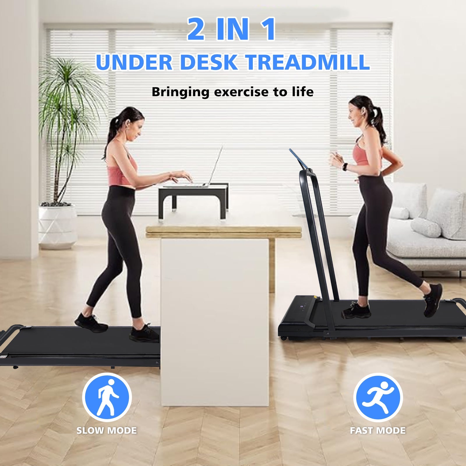 Walking Pad Treadmill Under Desk 2 in 1 Folding Portable Treadmill for Home Office Walking Jogging Machine 240 lb Capacity Black - Korvel