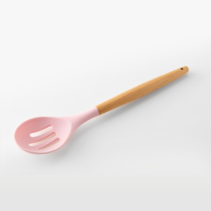 Juego de utensilios de cocina de 11 piezas con mango de madera - Rosa