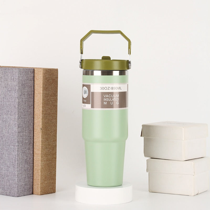 20oz30ozPortable Car Cup Stainless Steel Cup Travel Sports Water Bottle With Handle Cover Coffee Tumbler Cup - Korvel