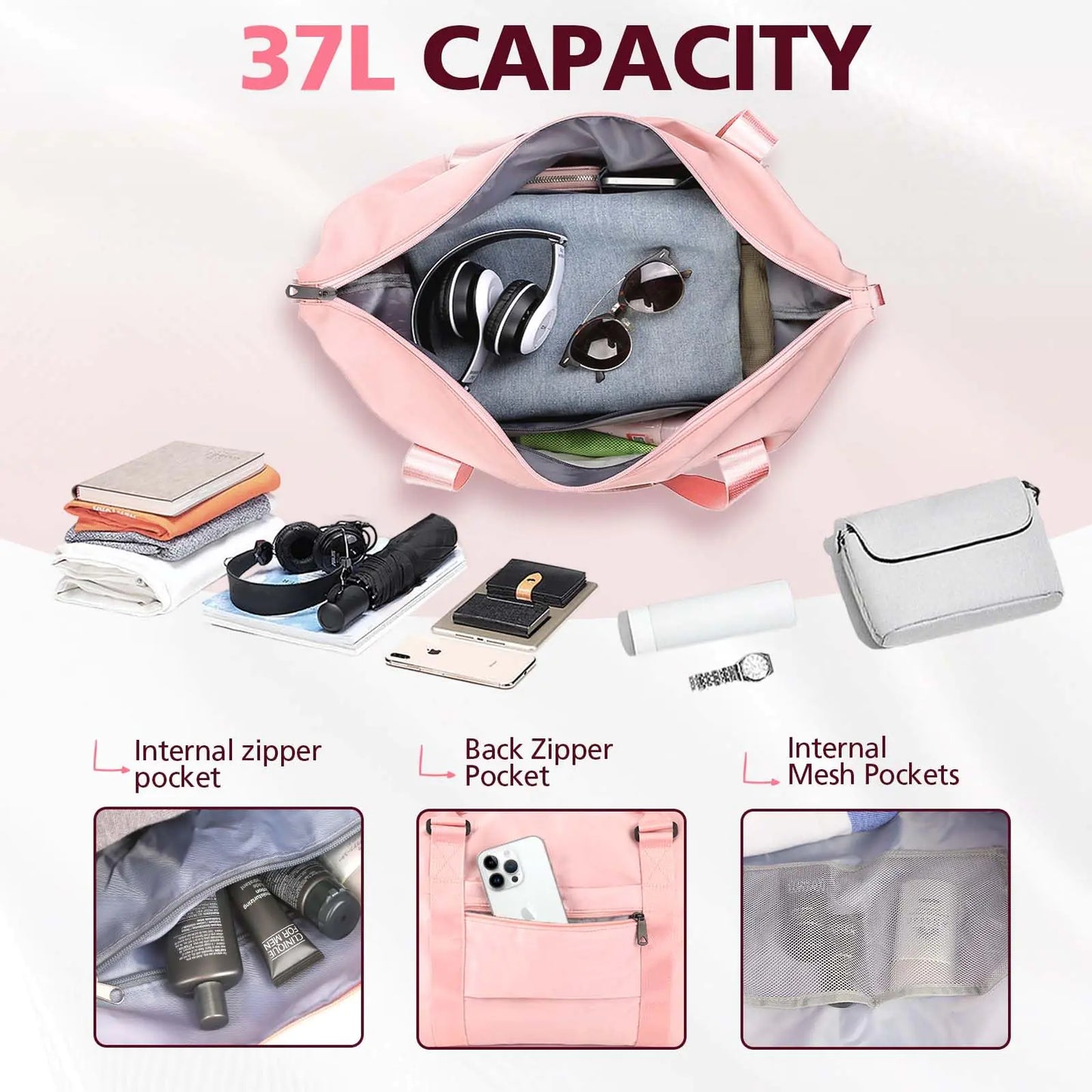 Premium Waterproof Travel Duffle Bag - Coral Pink