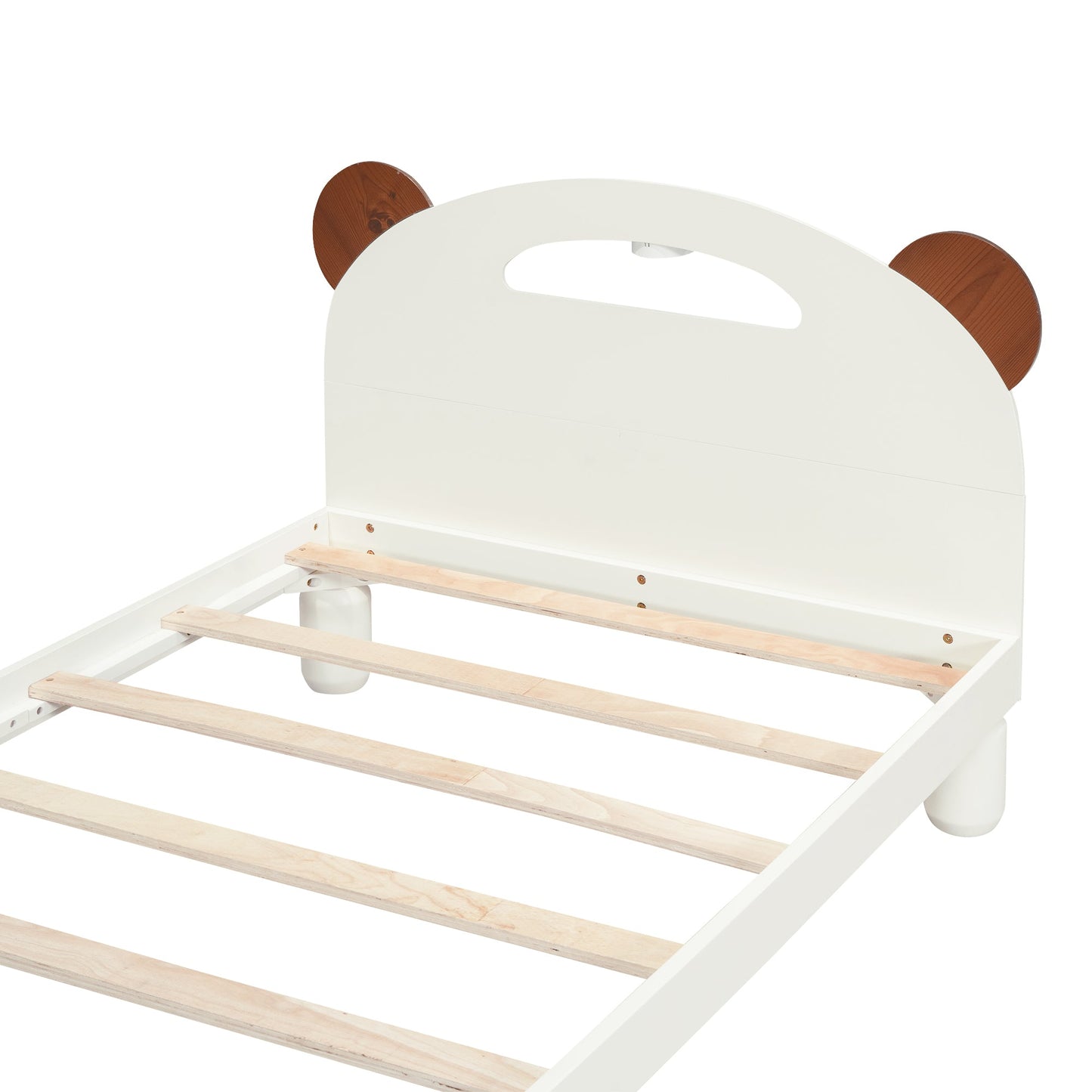 Twin Size Platform Bed with Bear Ears Shaped Headboard and LED Cream White - Korvel