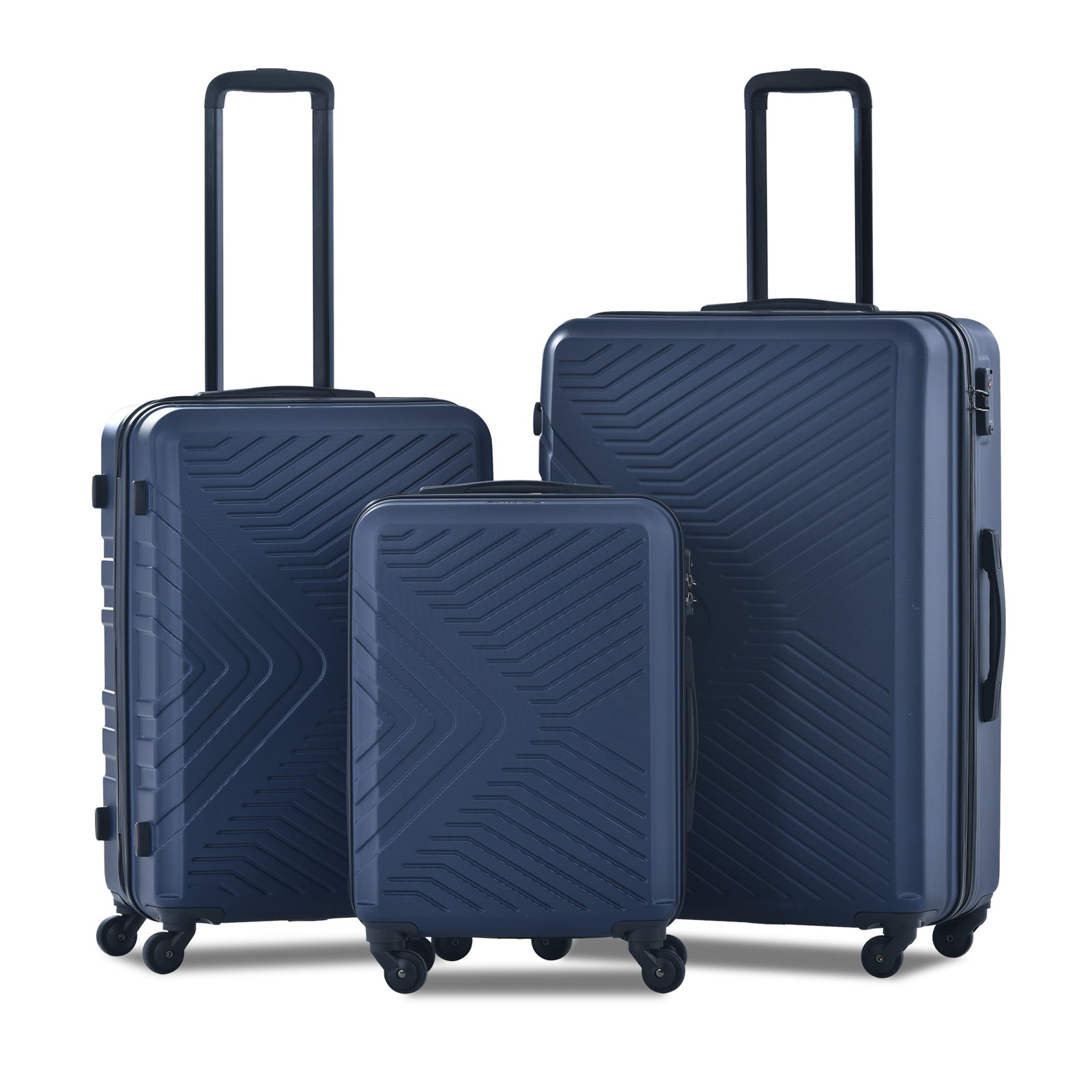 3 Piece Luggage Sets ABS Lightweight Suitcase with Two Hooks, Spinner Wheels, TSA Lock, (20/24/28) Navy - Korvel