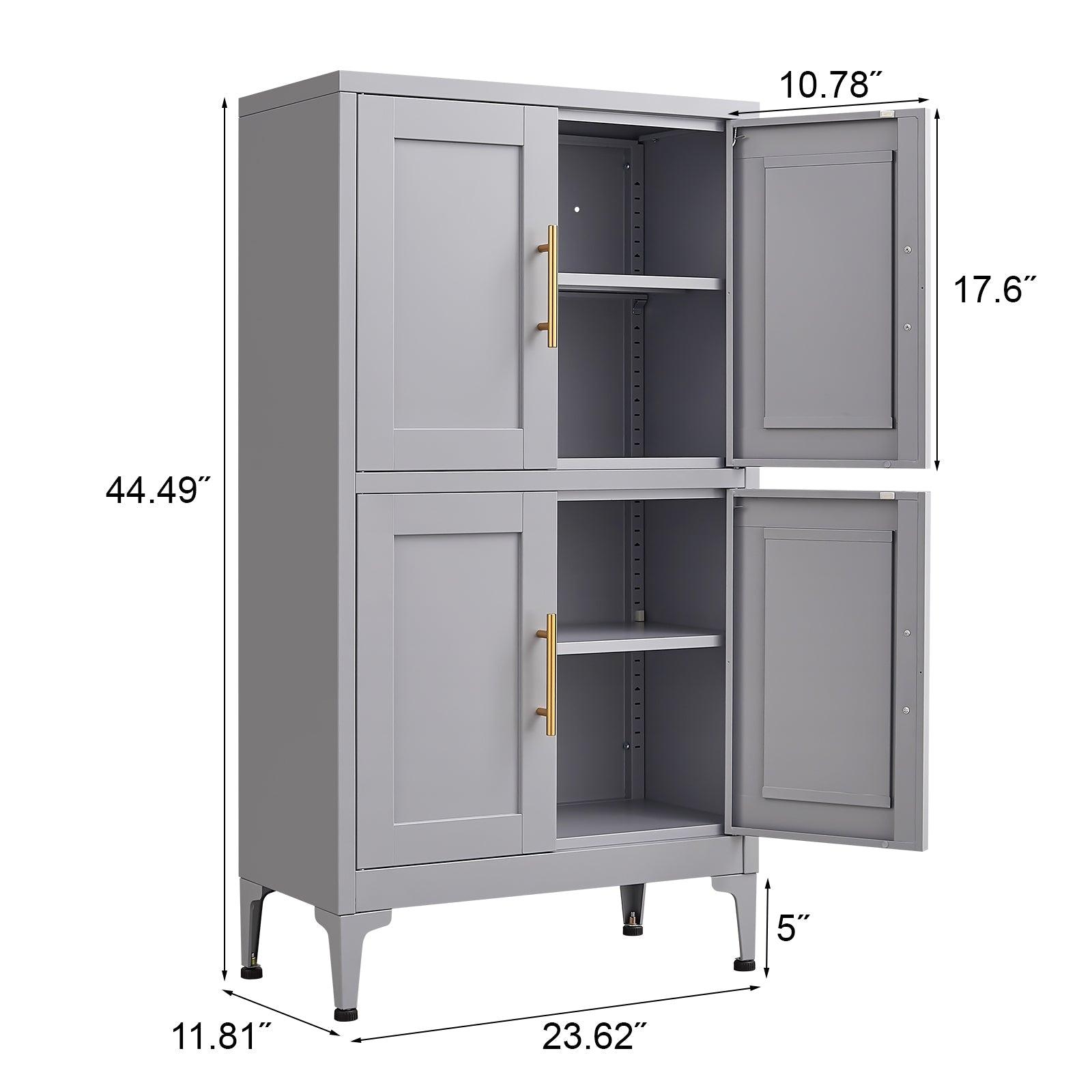 Grey metal kitchen storage cabinet, kitchen pantry storage cabinet with door and shelf, adjustable leveling feet - Korvel