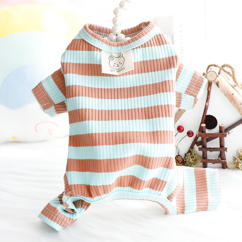 Dog Clothes Spring and Summer Thin Wide Striped Four-legged Home Clothes Bottoming Shirt Small Dog Teddy Pet - Korvel