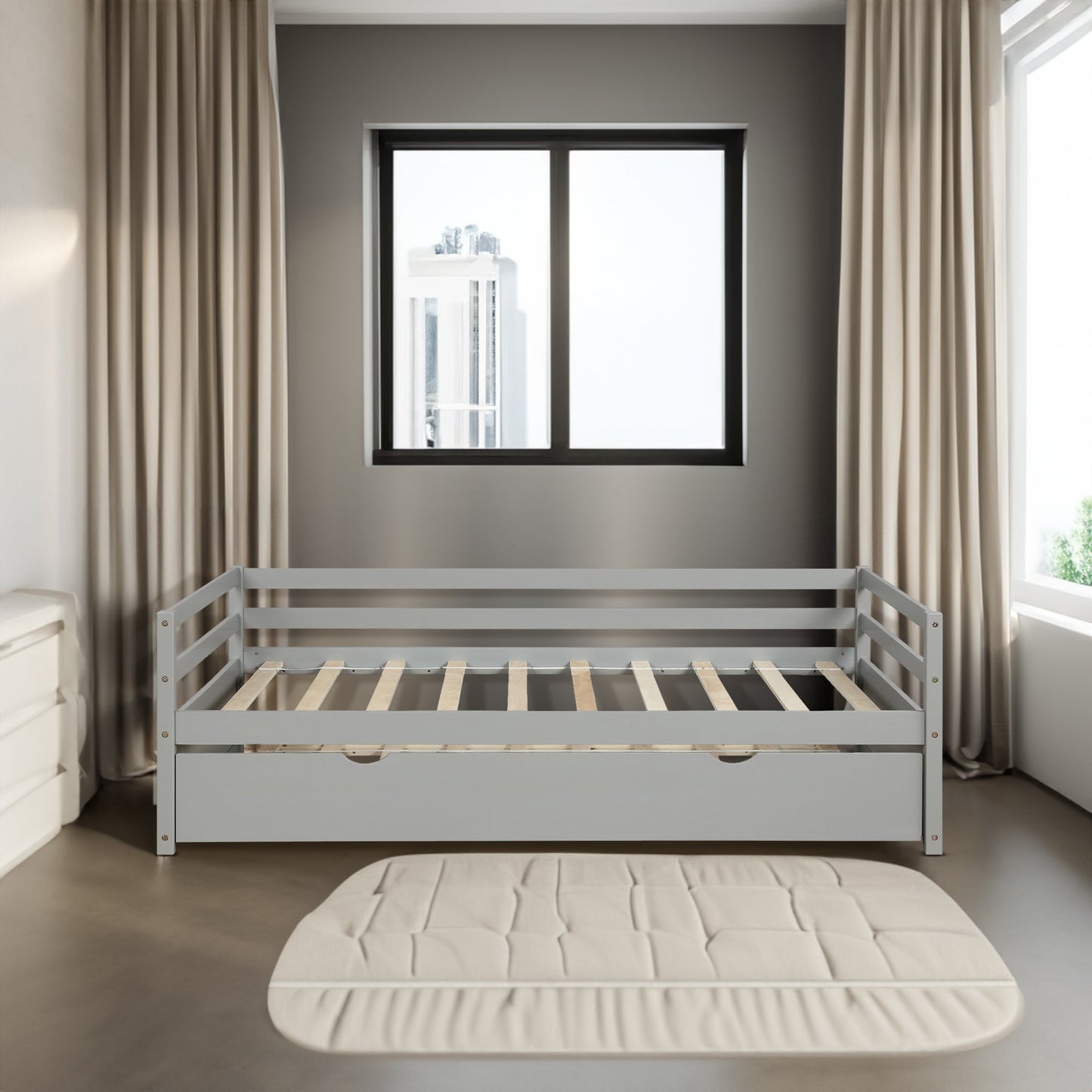 Daybed with Trundle Frame Set, Twin Size, Gray(New SKU:WF283064AAE) - Korvel