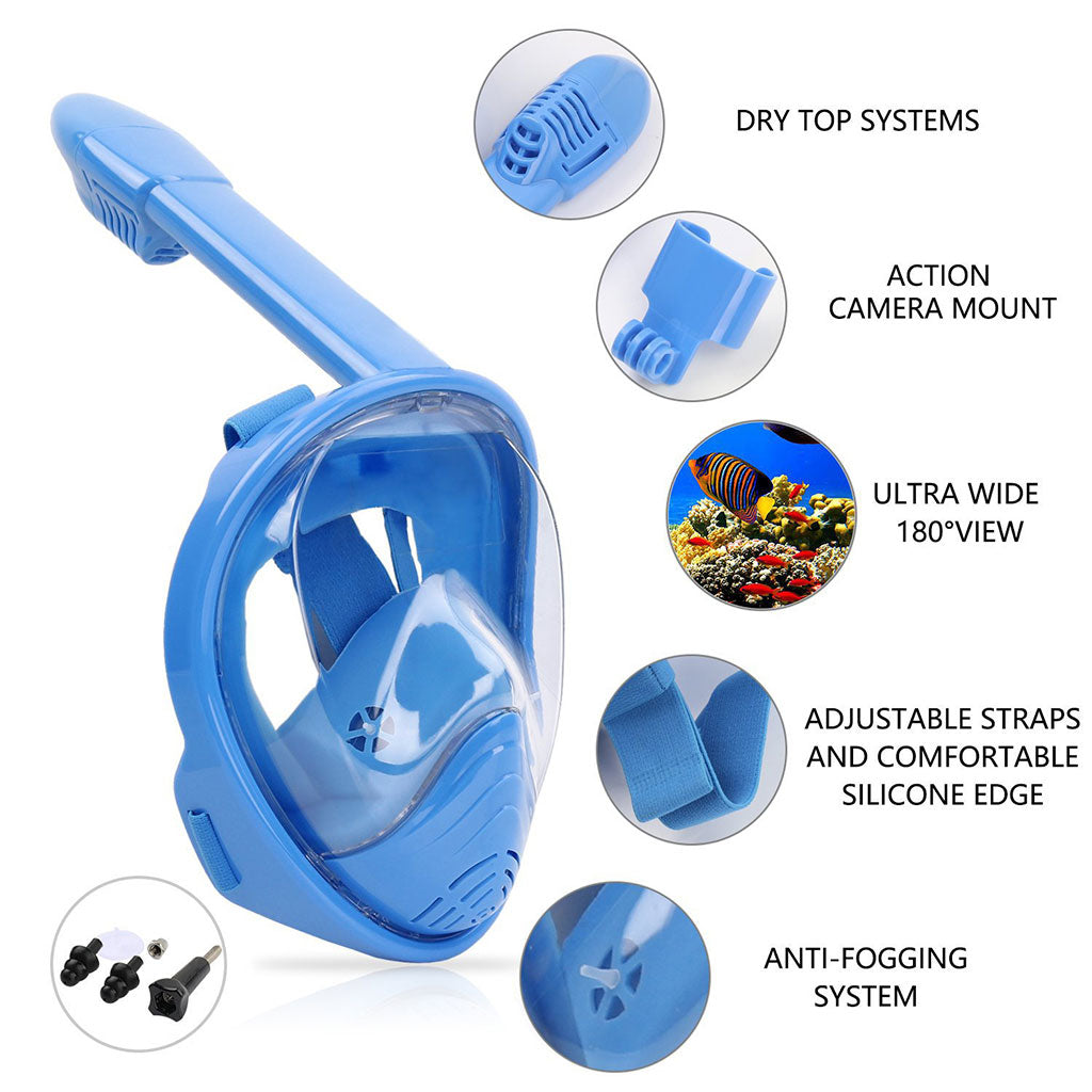 180 Degree Panoramic View Full Face Diving Snorkel Mask Swimming Scuba Snorkeling Diving Anti-Fog Anti-leak For Children Kids - Korvel