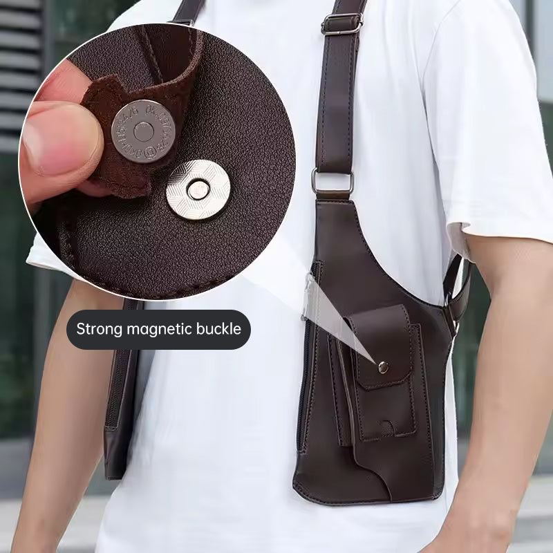A medieval - style leather harness bag that is an anti - theft wallet, phone pouch, and suitable for men's Viking  cosplay. - Korvel