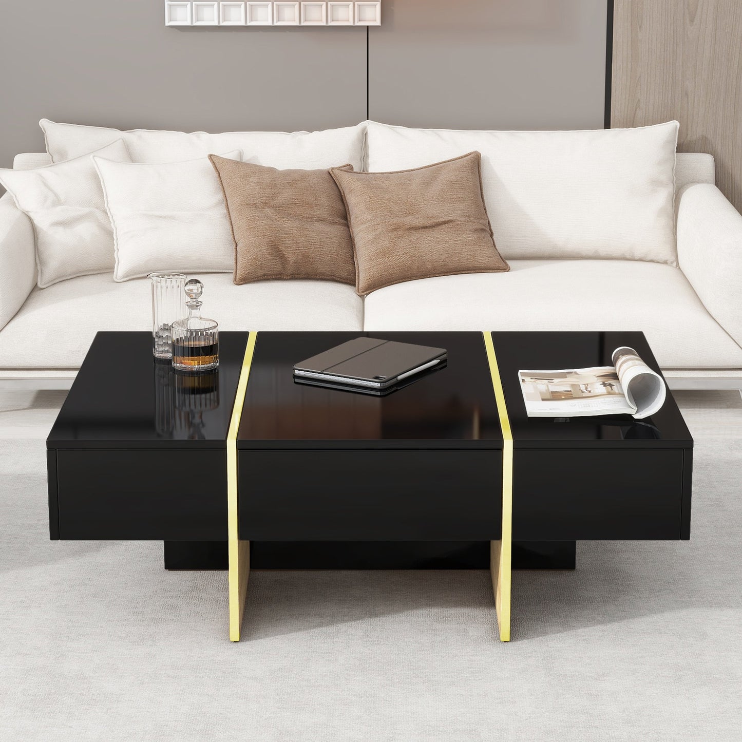 Mesa de café rectangular multifuncional ON-TRANS con cajones