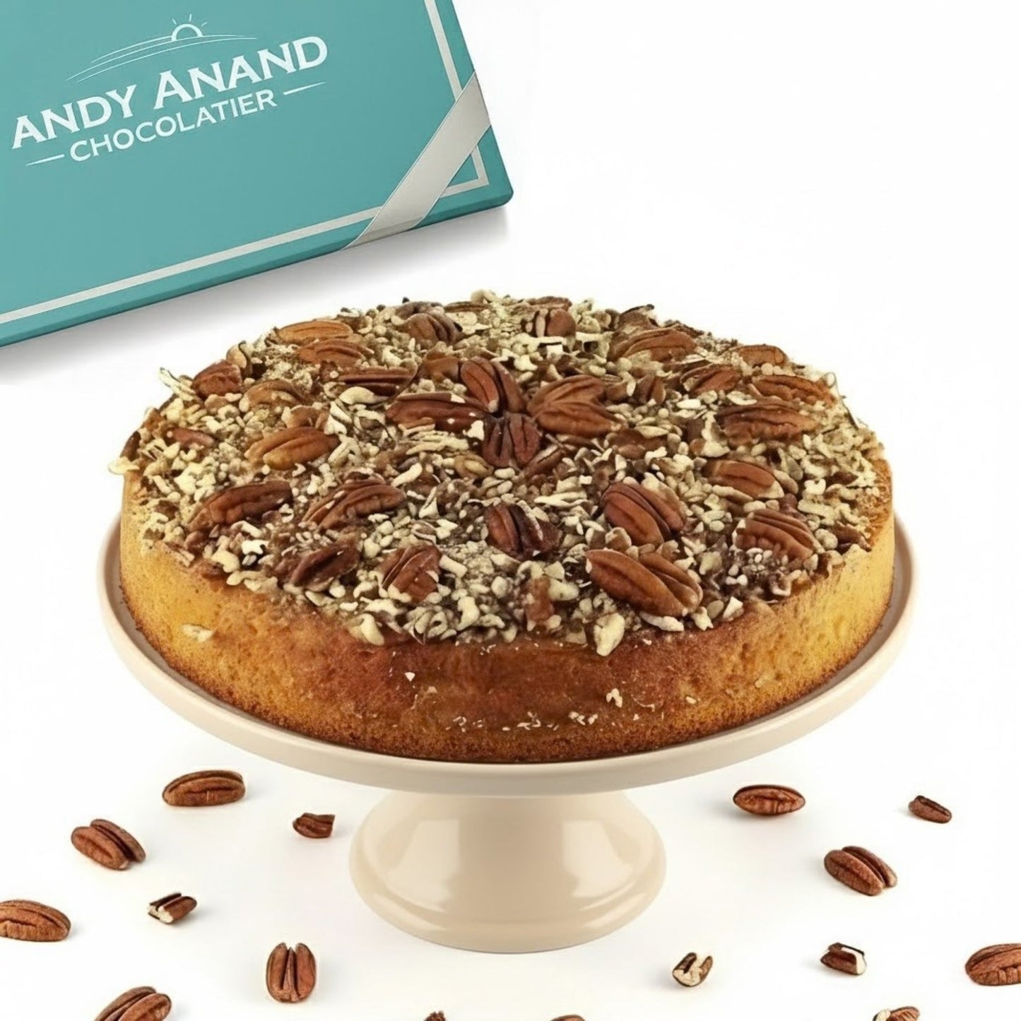 Pastel de Caramelo y Nueces Pecanas Gourmet Sin Azúcar y Sin Gluten de Andy Anand 9"