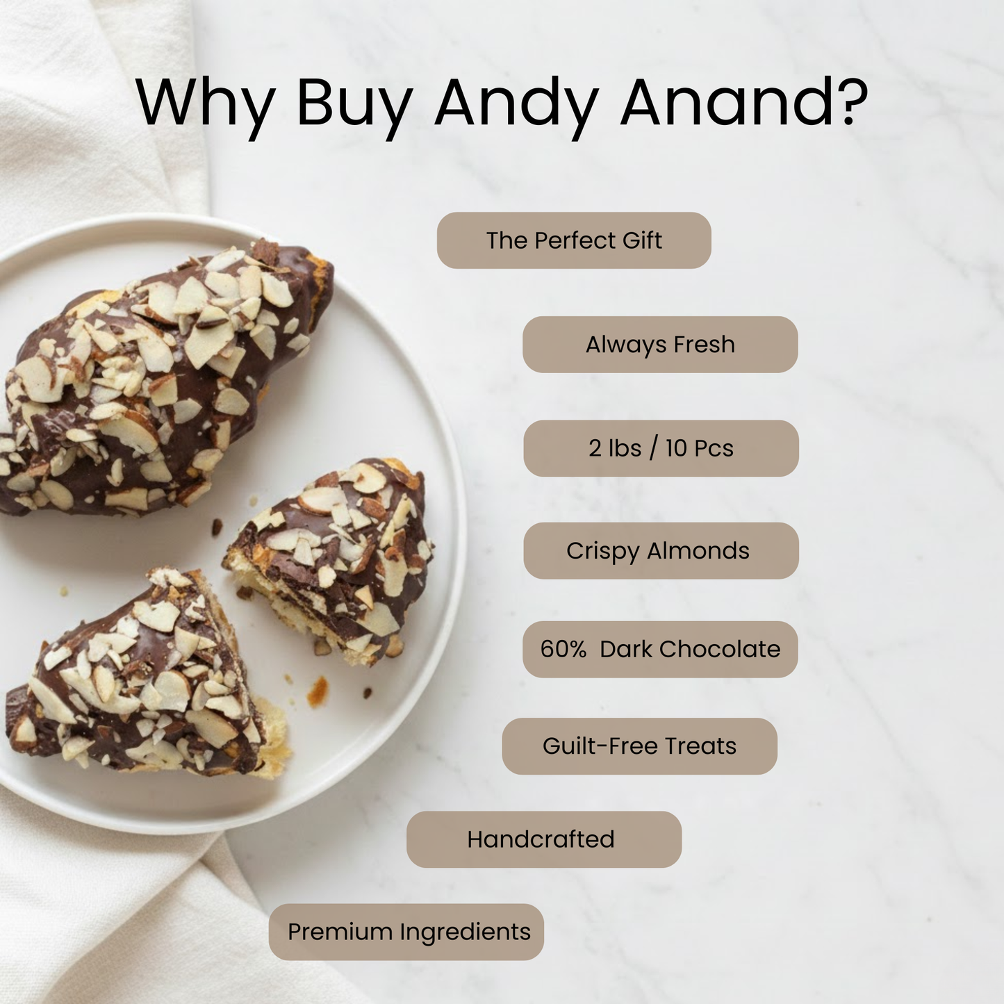 Gâteau aux croissants aux amandes et chocolat noir Andy Anand - 10 pièces, 2 lb