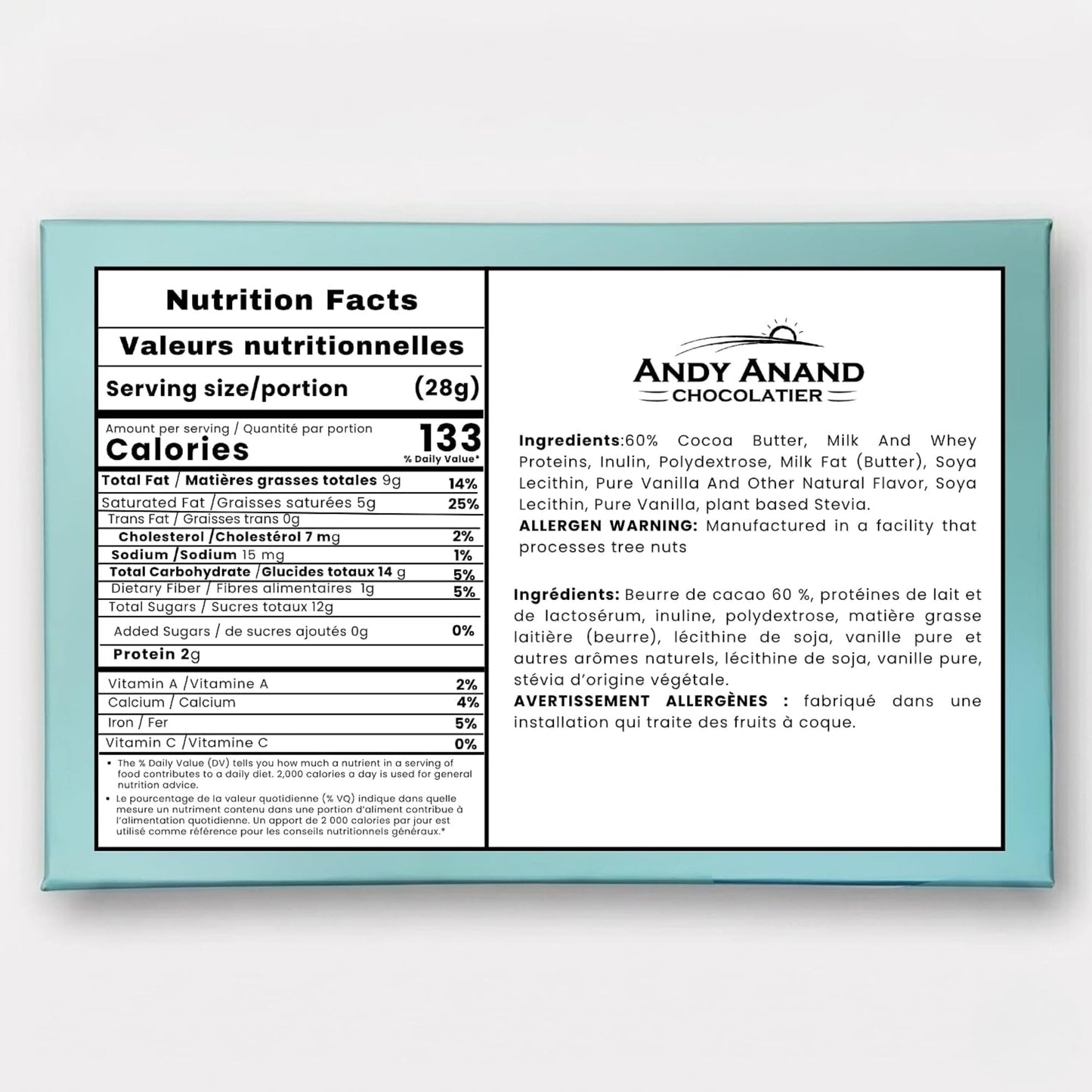 TRUFAS DE CHOCOLATE BLANCO BELGA SIN AZÚCAR ANDY ANAND - 25 piezas