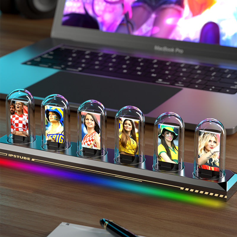 RGB aluminum alloy glow tube clock IPS computer desktop clock ornament Fate Stone Gate Cyberpunk - Korvel