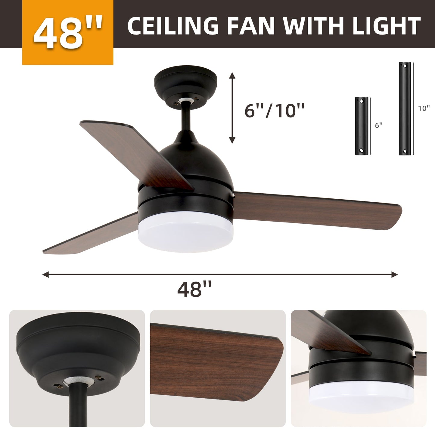 Ventilador de Techo de Palas Rectas Minimalista de 48 Pulgadas