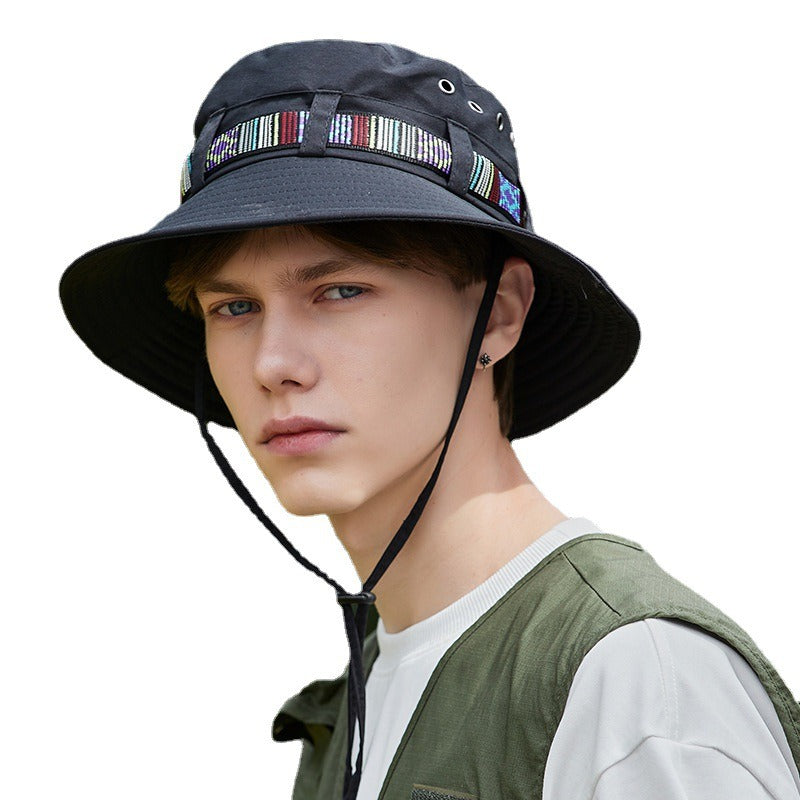 Western cowboy hat women's summer large brim Japanese fisherman hat sun protection sunshade outdoor seaside travel mountaineering hat men - Korvel