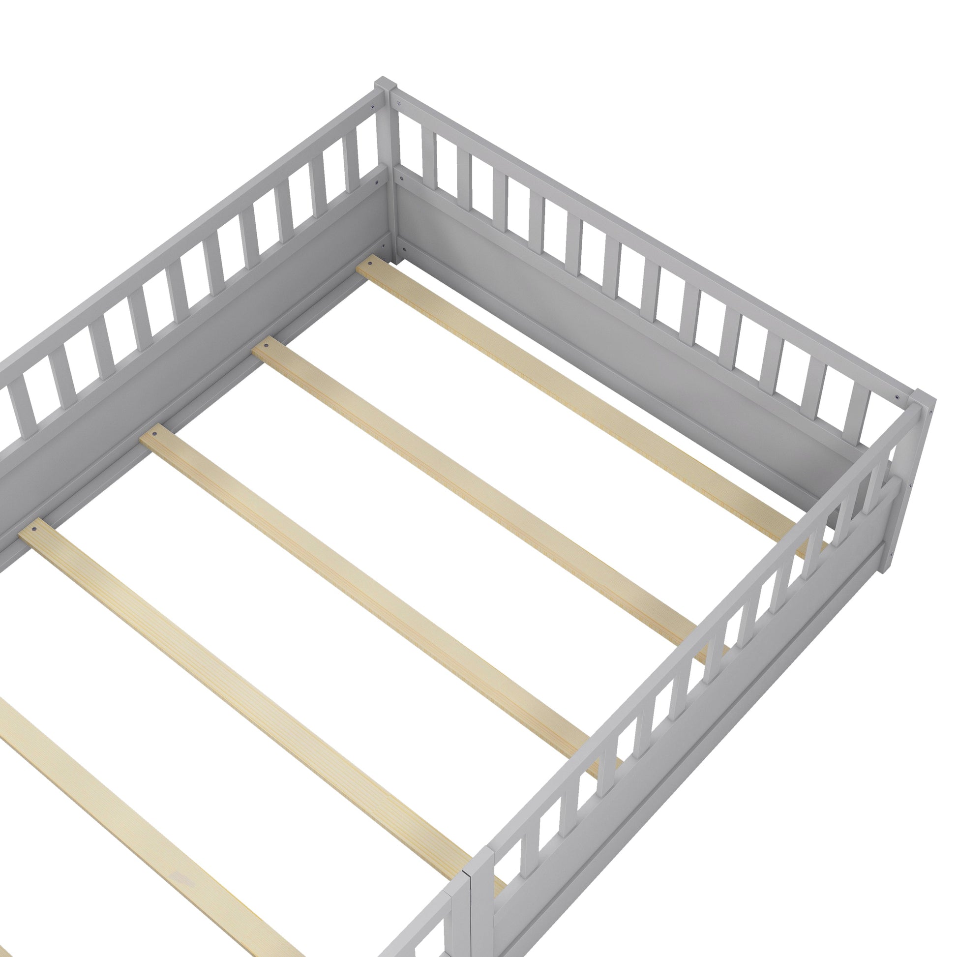 Full size floor bed, children's floor bed frame, Montessori wood floor bed, support Flat noodles gray - Korvel