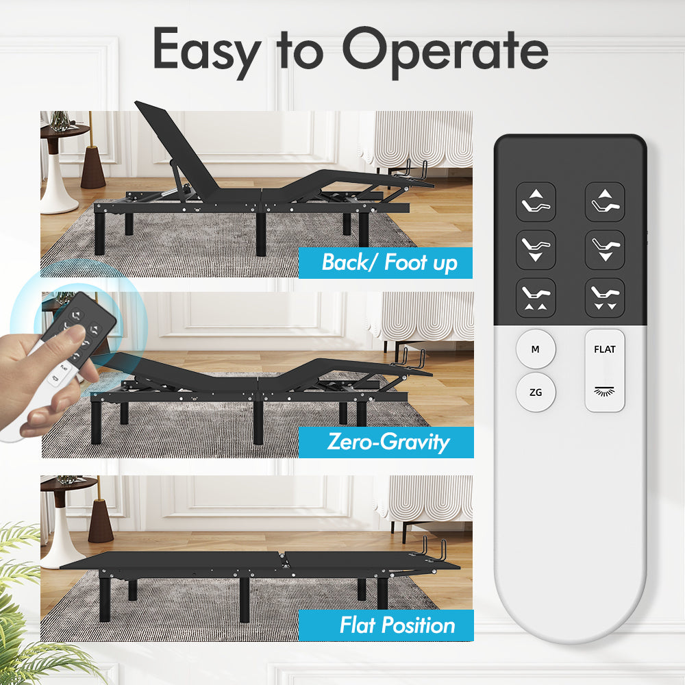 J300 Adjustable Bed Base Frame - Twin XL - Tilt - Zero Gravity - Underbed Lighting - Wireless Remote Control - A-Type-C Type - Korvel