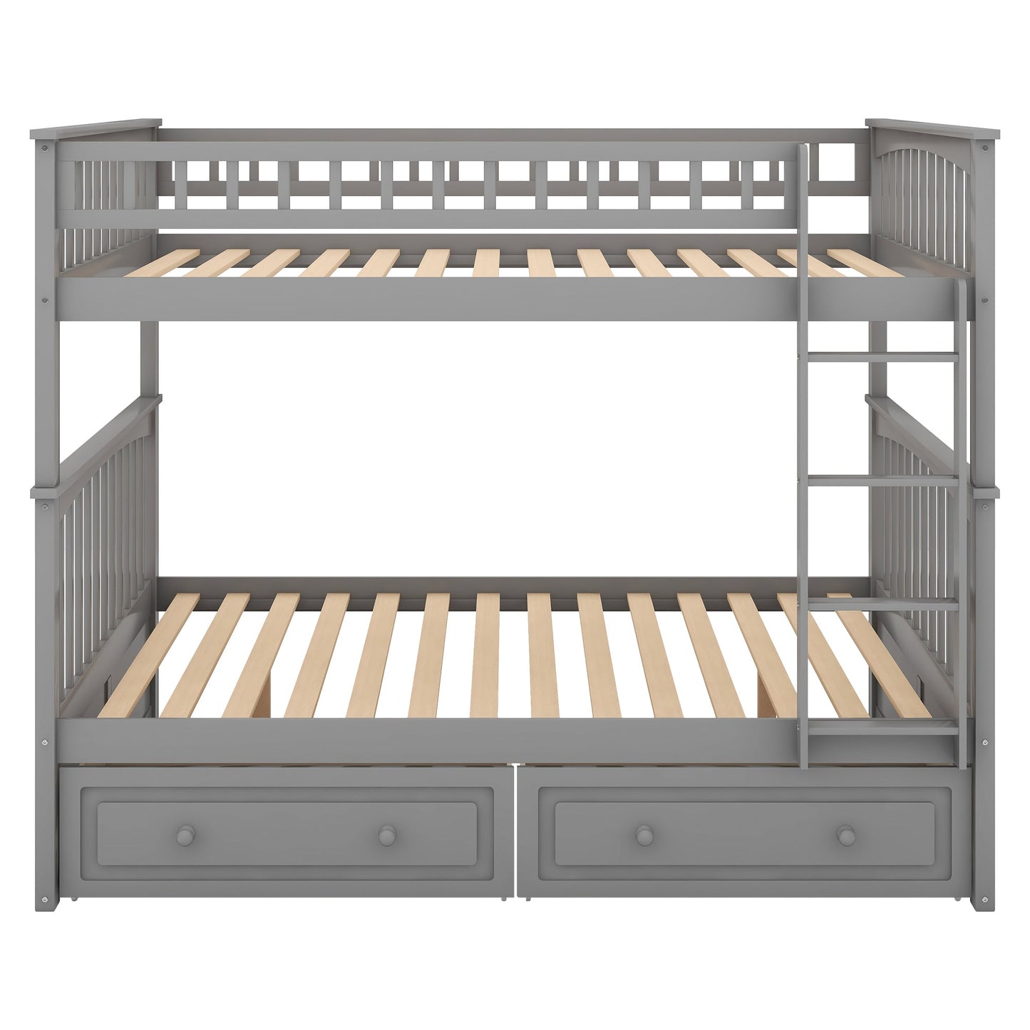 Full over Full Bunk Bed with Drawers, Convertible Beds  Gray - Korvel