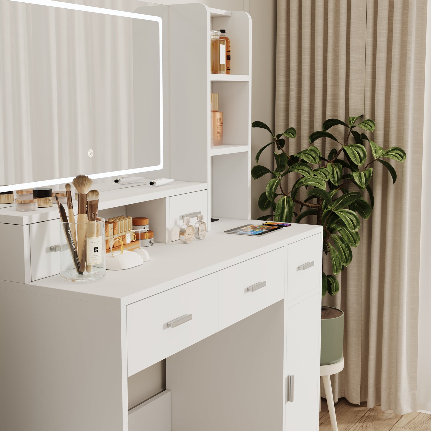 Smart mirror dressing table with drawers and storage cabinets, dressing table with bedroom dressing table, changing room - Korvel