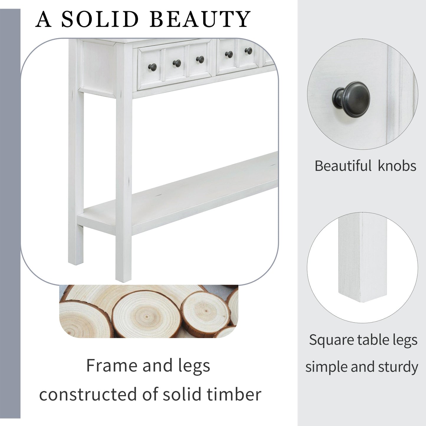 TREXM Rustic Entryway Console Table - 60" Long with Storage
