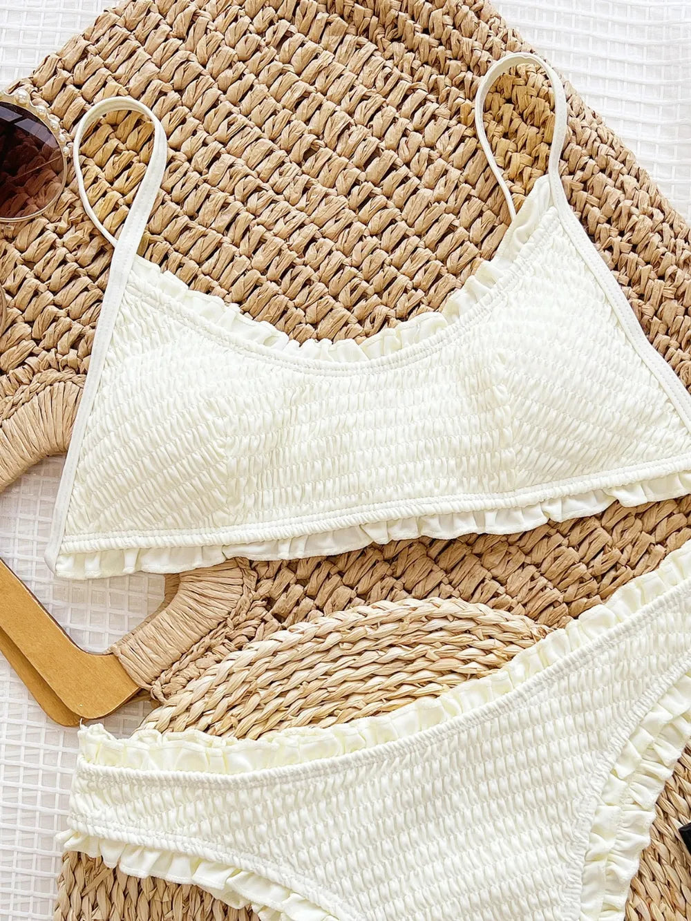 Frill Textured Spaghetti Strap Two-Piece Swim Set - Korvel