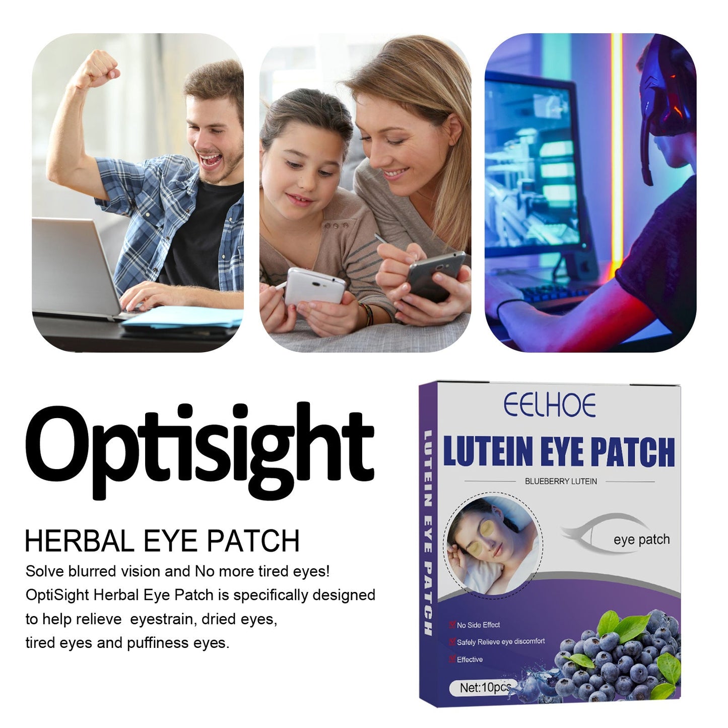 Blueberry Lutein Eye Care Patch, Relieve Eye Fatigue Cold Compress Sleep Eye Care Close Eye Mask Patch - Korvel
