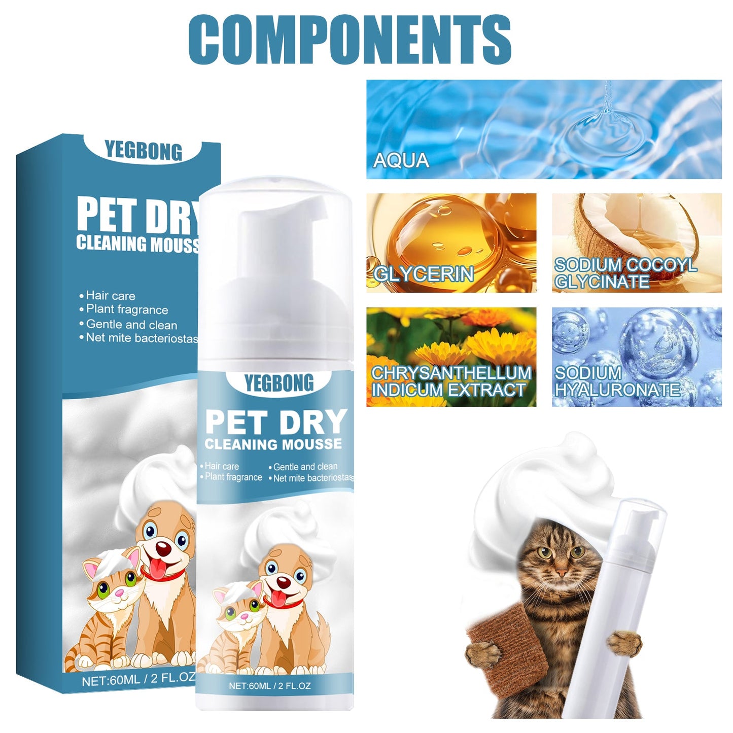 Pet Dry Cleaning Mousse Body Wash For Young Cats And Dogs Wash Free To Remove Odor And Smooth Hair Cleaning - Korvel