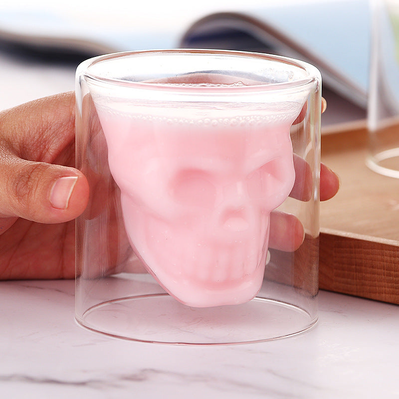 Double layered skull glass, creative bar glass, transparent insulated water glass, skull glass, beer glass, imprisoning pirates - Korvel