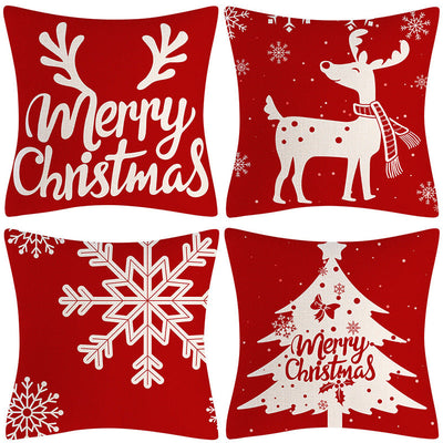 Red Snowflake Deer Pillow Cover Christmas Tree Cushion Cover Home Decoration Pillow Cover Combination - Korvel