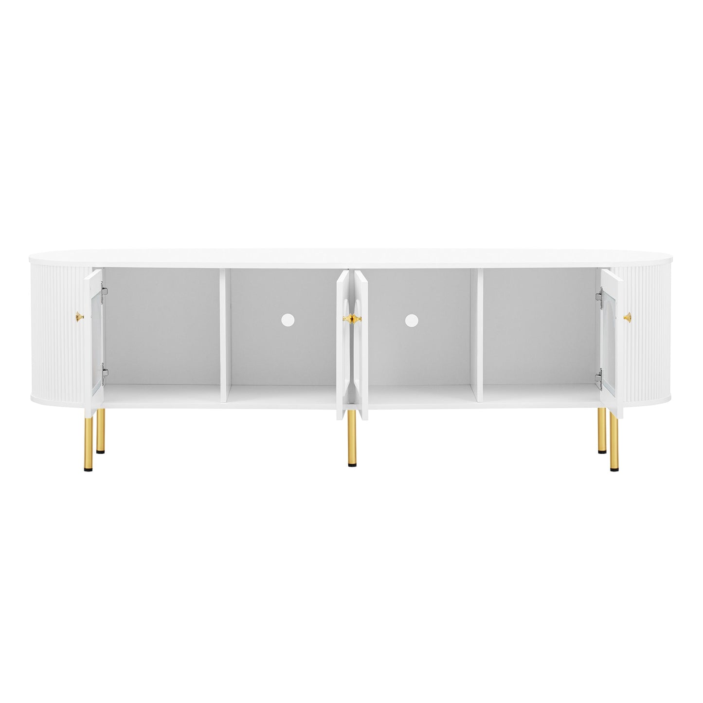 U-Can Modern TV Stand for TVs up to 80 Inches, Entertainment Center with 4 Cabinets, Wood with Metal Legs and Handles White - Korvel