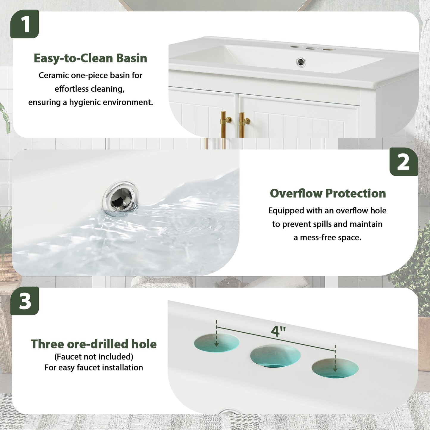 30-Inch White Bathroom Vanity with Ceramic Sink and Versatile Storage - Ideal for Small Bathrooms - Korvel