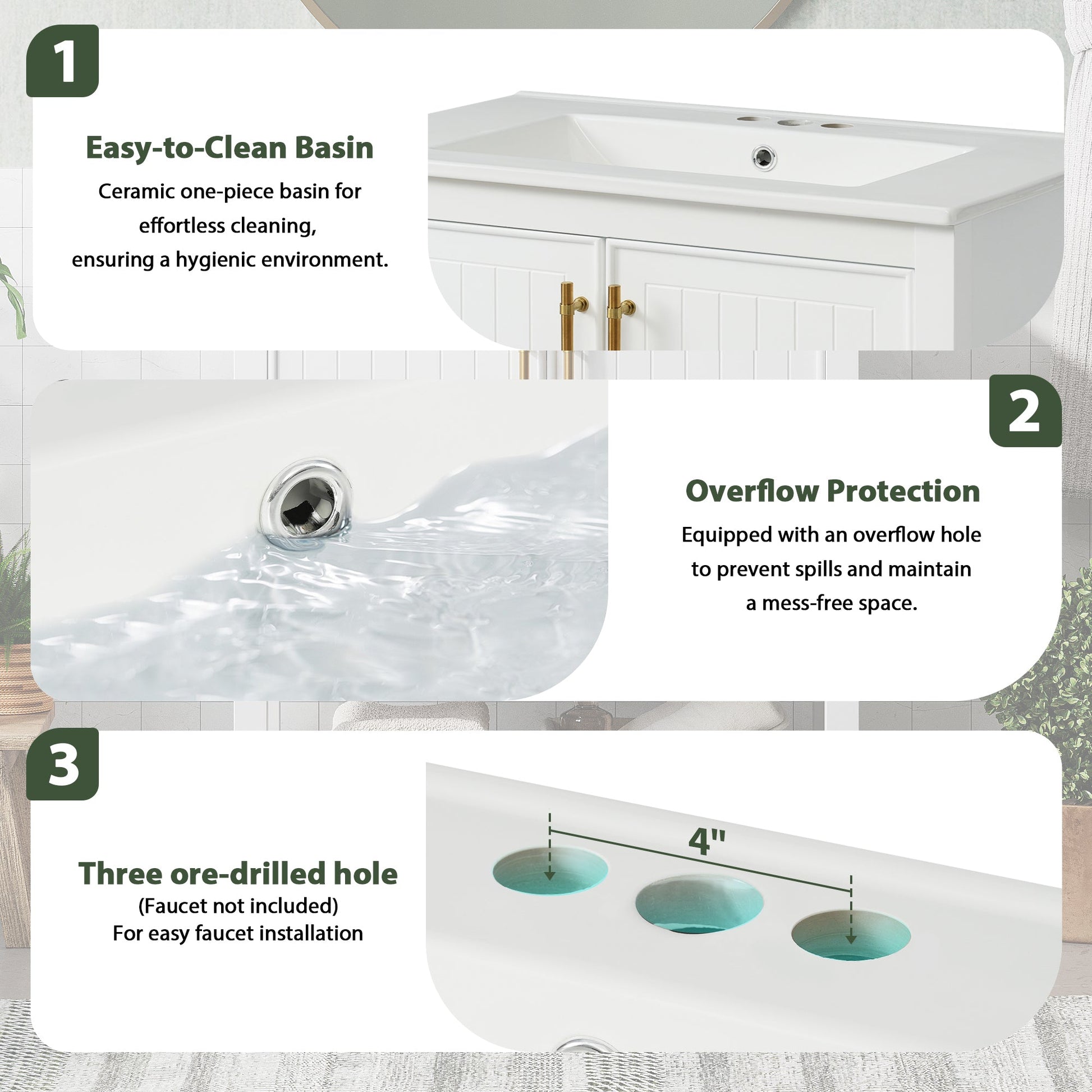 30-Inch White Bathroom Vanity with Ceramic Sink and Versatile Storage - Ideal for Small Bathrooms - Korvel