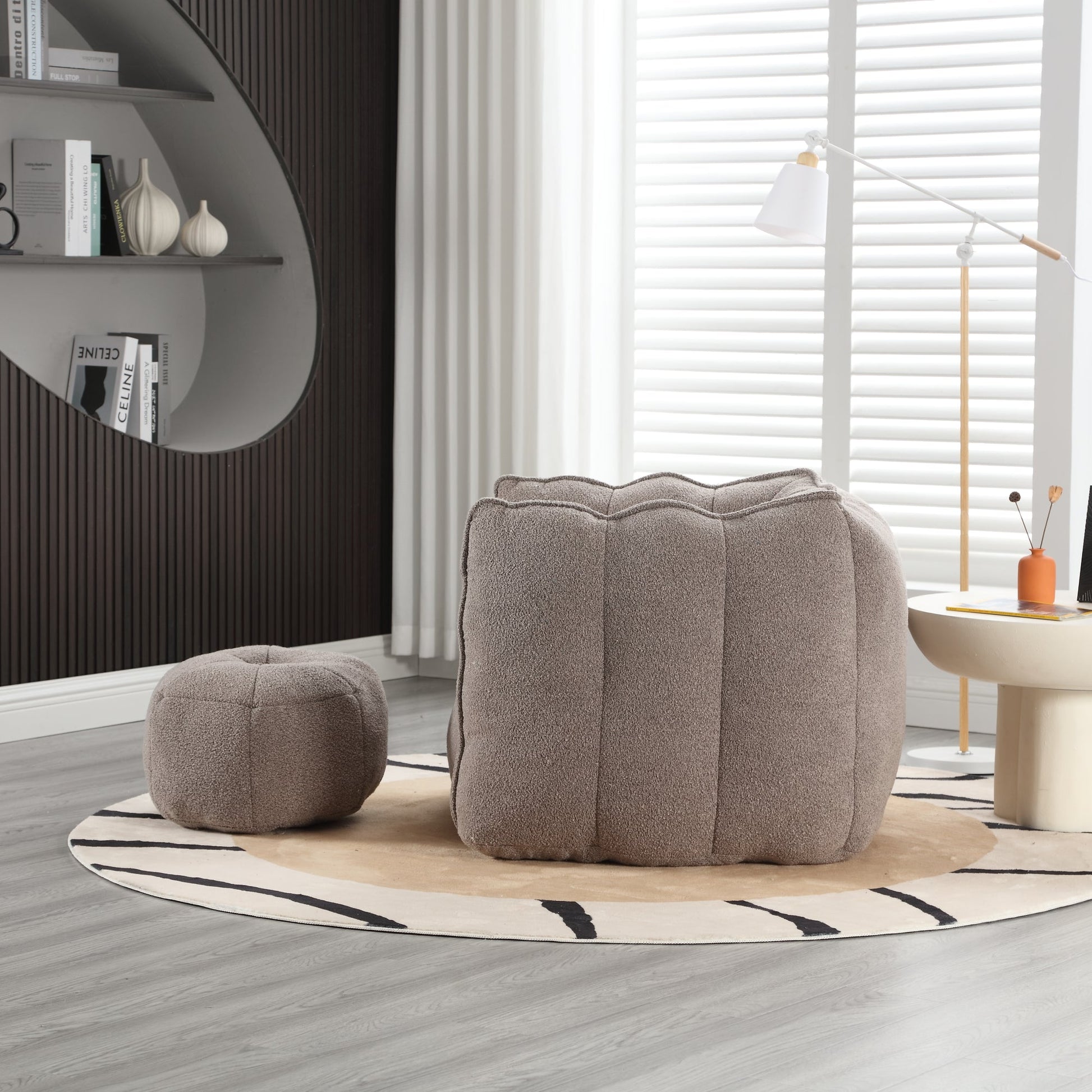 Soft Bean Bag Chair with High Resilient Foam(Chips)for living room and bedroom,Comfortable Square Lazy Sofa with Footstool - Korvel