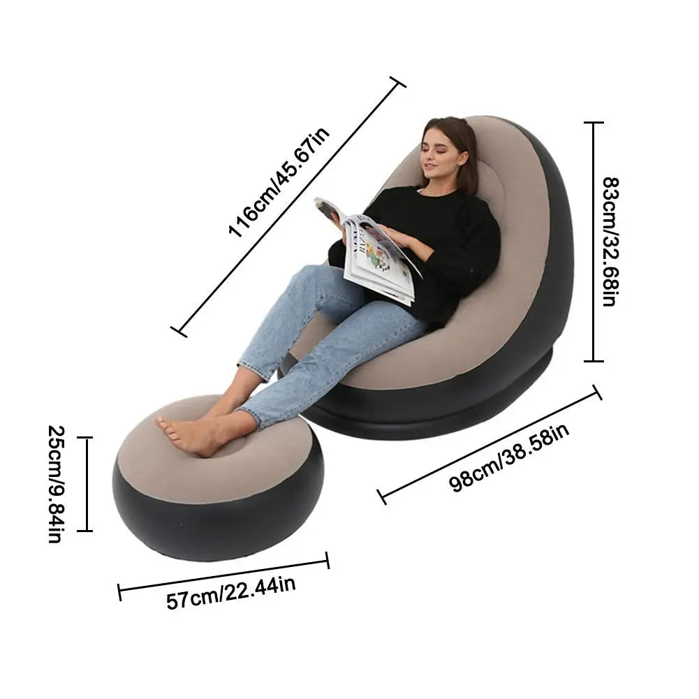 Inflatable Air Mattress Lazy Sofa Deck Chair Comfortable Leg Stool Rest Single Beanbag for home and Outdoor Use - Korvel