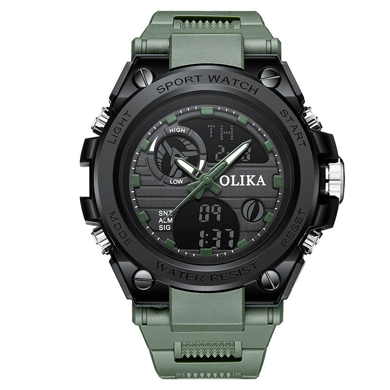 Men's dual display waterproof electronic watch, outdoor sports timing multifunctional quartz electronic watch, shock resistant student watch - Korvel