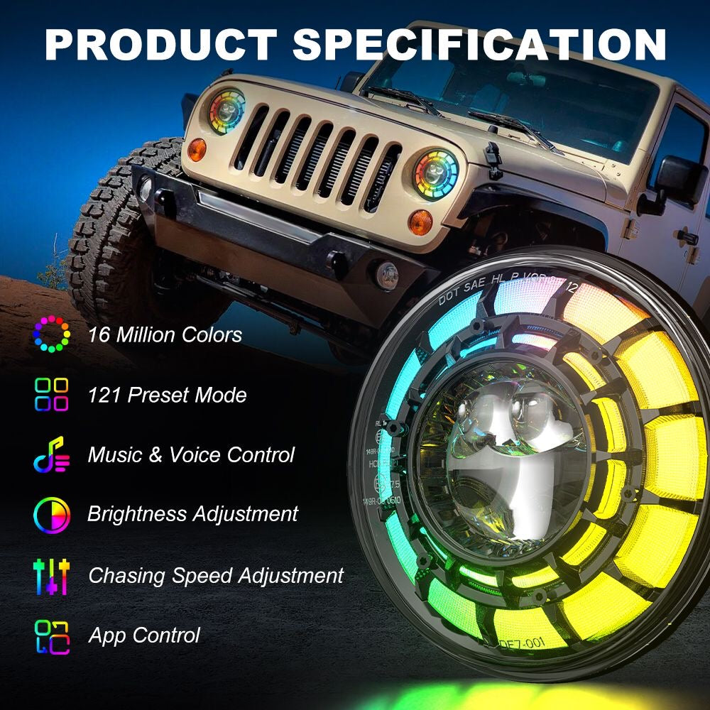 SPDZ1 Oculus 7” RGB LED Headlights & Fog Light Kit