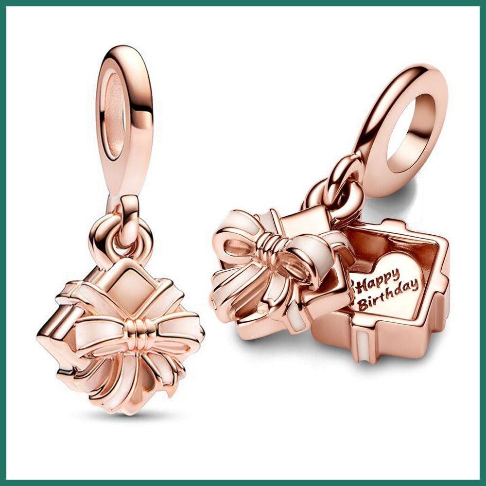 Pan Jiazhu Rose Gold Openable Birthday Gift Box Pendant Bow Ribbon Cute Gift Accessories - Korvel