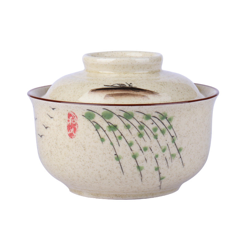 6.5 inch instant noodles bowl with cover bento box student underglaze color ceramic suit Lamian Noodles bowl canteen tableware - Korvel