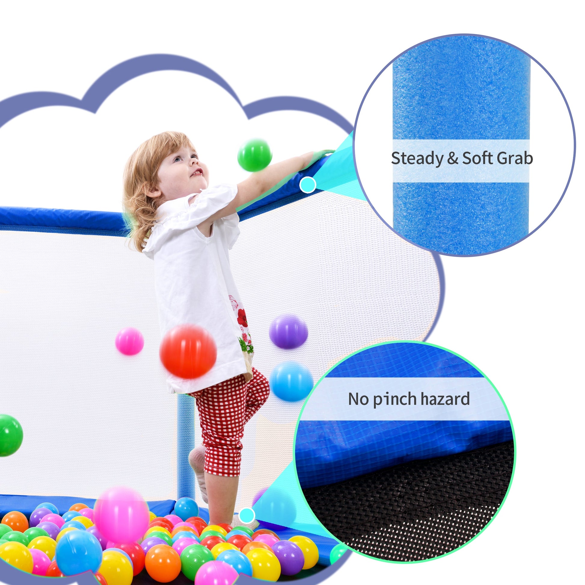 55'' Toddlers Trampoline with Safety Enclosure Net and Balls, Indoor Outdoor Mini Trampoline for Kids - Korvel