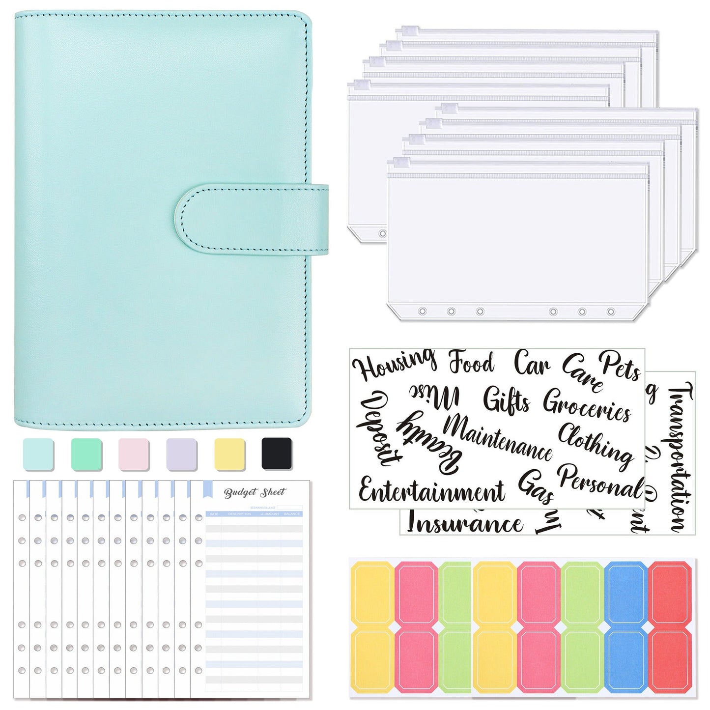 Carnet de budget à anneaux A6 - Cuir PU Macaron