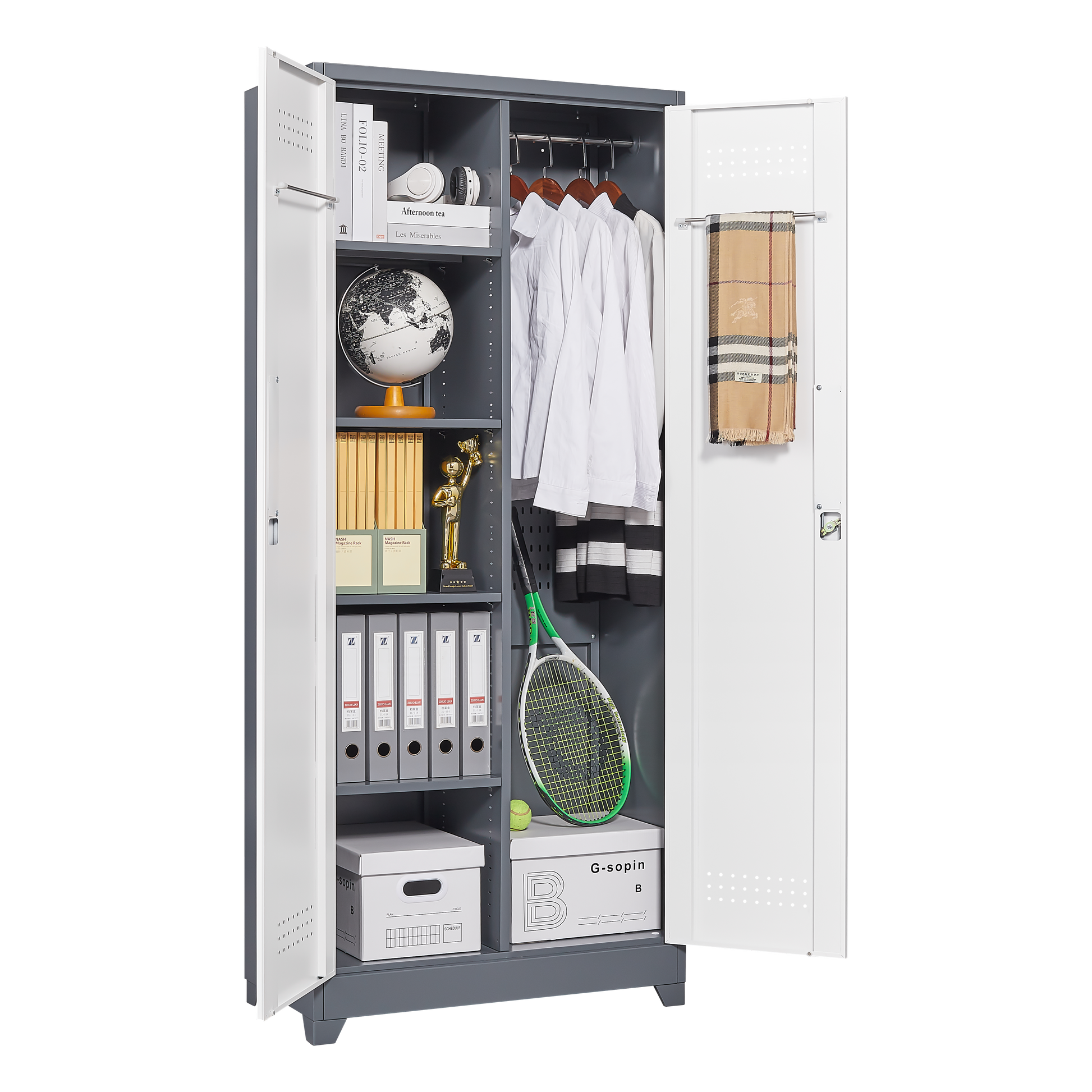 Metal storage cabinets, lockable cleaning tool cabinets, high broom tool organizers, and large storage cabinets in storage store - Korvel