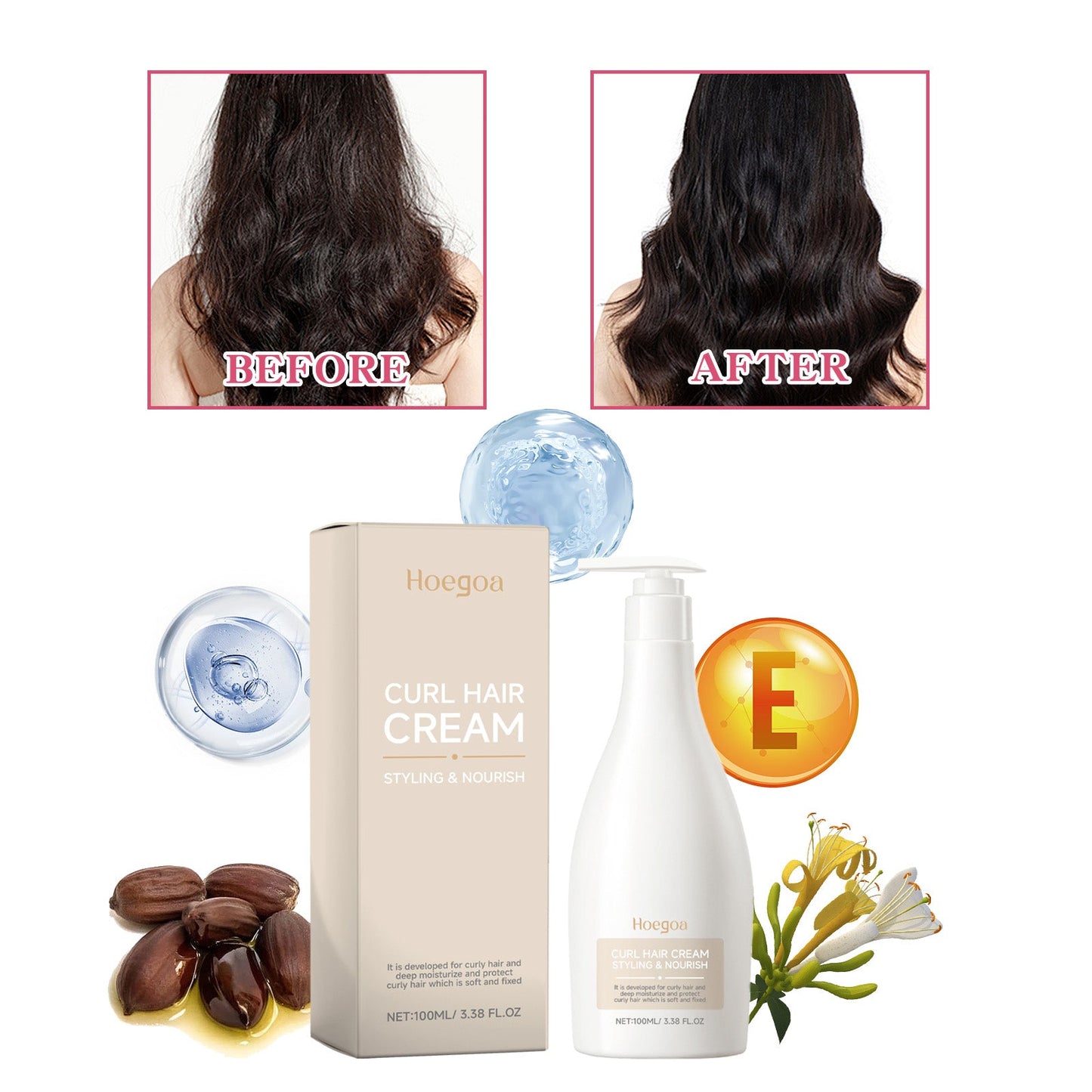 Moisturizing Curl Cream, Hydrating Glossy Curl Cream, Hydrating Hair Elastic Curl Cream - Korvel