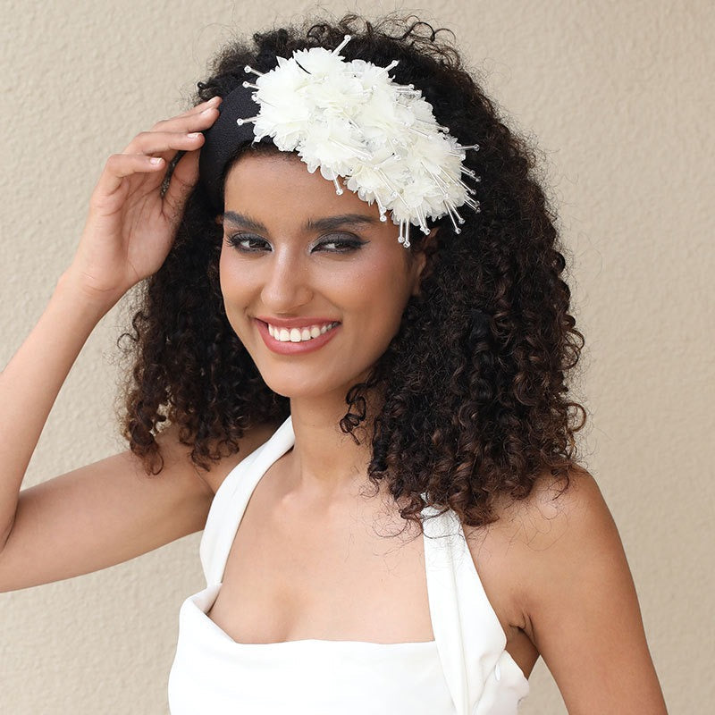 Fashionable Handmade Fabric Crystal Beads Simulated Flower Hair Hoops - Korvel