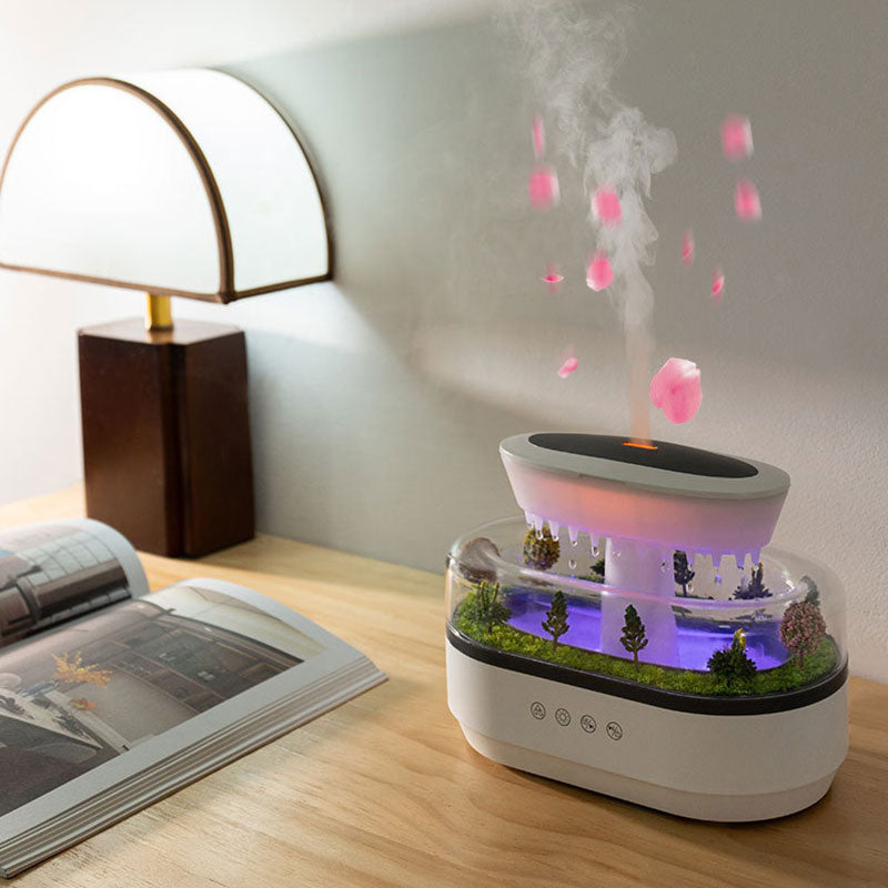 Raindrop - style aroma humidifier with lights, white noise, and essential oil diffusion for home. - Korvel