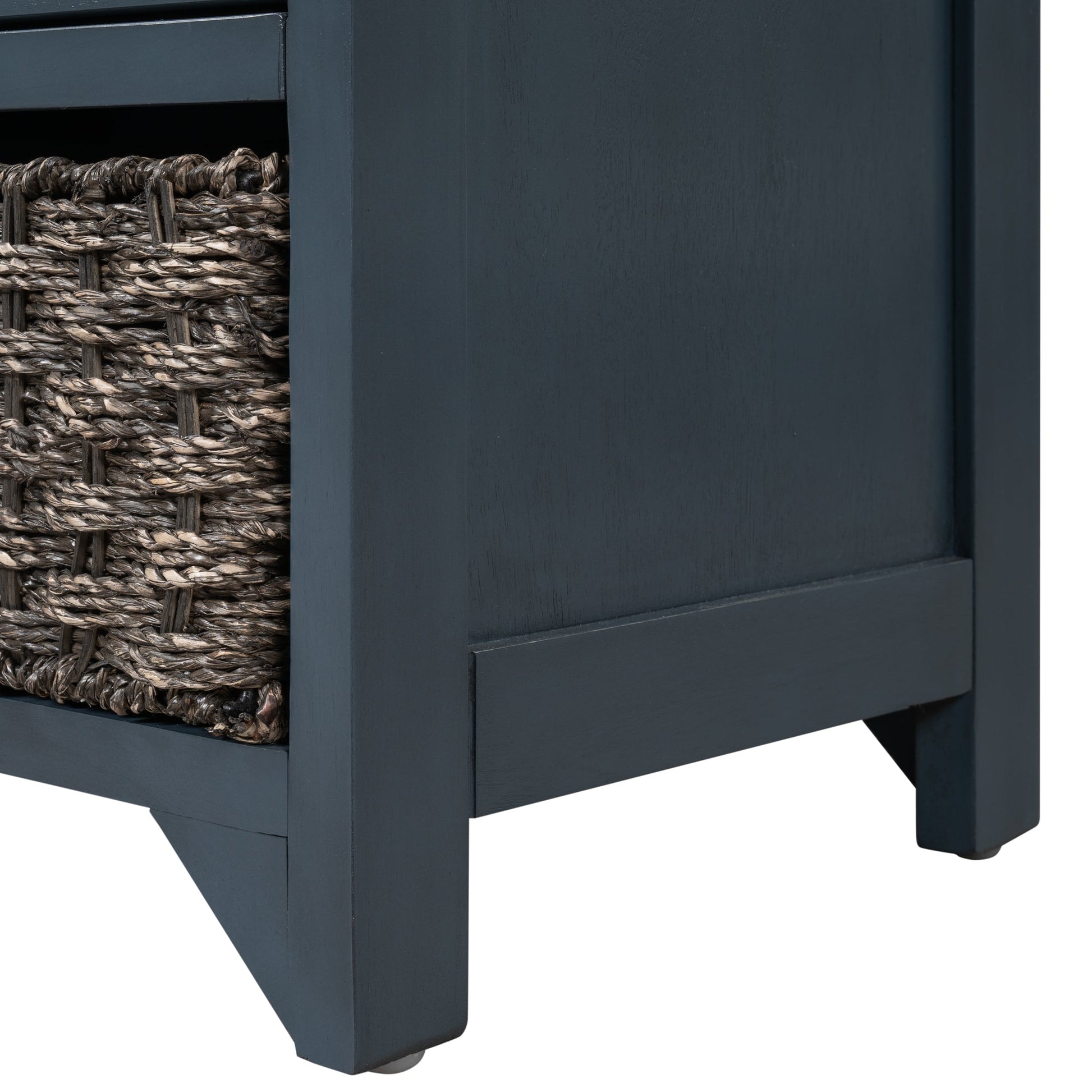 TREXM Storage Bench with Removable Basket and 2 Drawers, Fully Assembled Shoe Bench with Removable Cushion (Navy) - Korvel