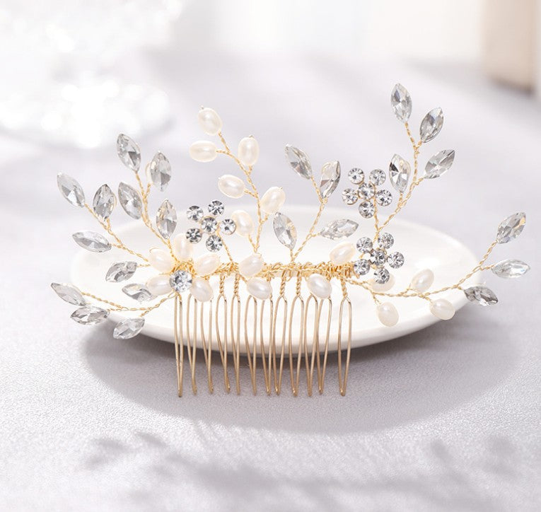 Pearl hair comb headdress Hand-woven crystal comb hair accessories - Korvel