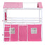Elegant Twin Size Bunk Wood House Bed in Pink and White