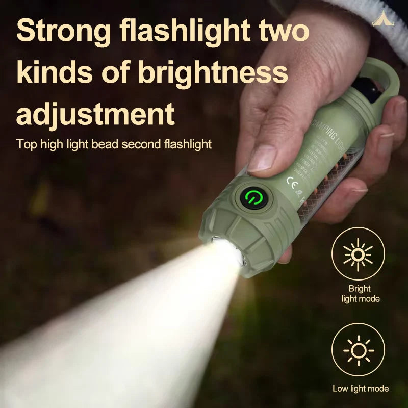 Multi functional outdoor camping light, portable strong light flashlight, rechargeable mini retro camping atmosphere light - Korvel