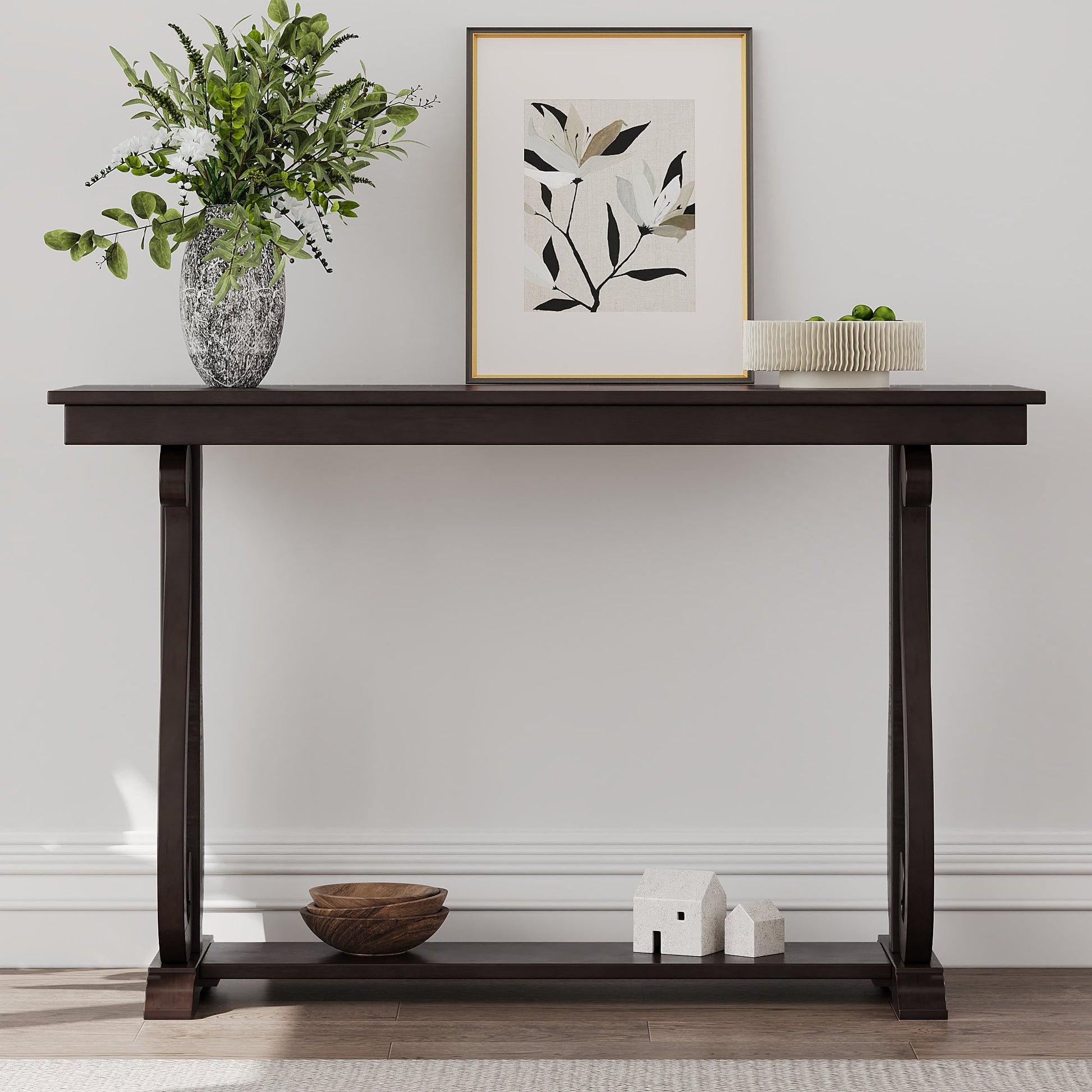 48-Inch Rustic Vintage Console Table --- Farmhouse Style Entryway Table with Open Shelf and Sturdy Construction  (Espresso) - Korvel